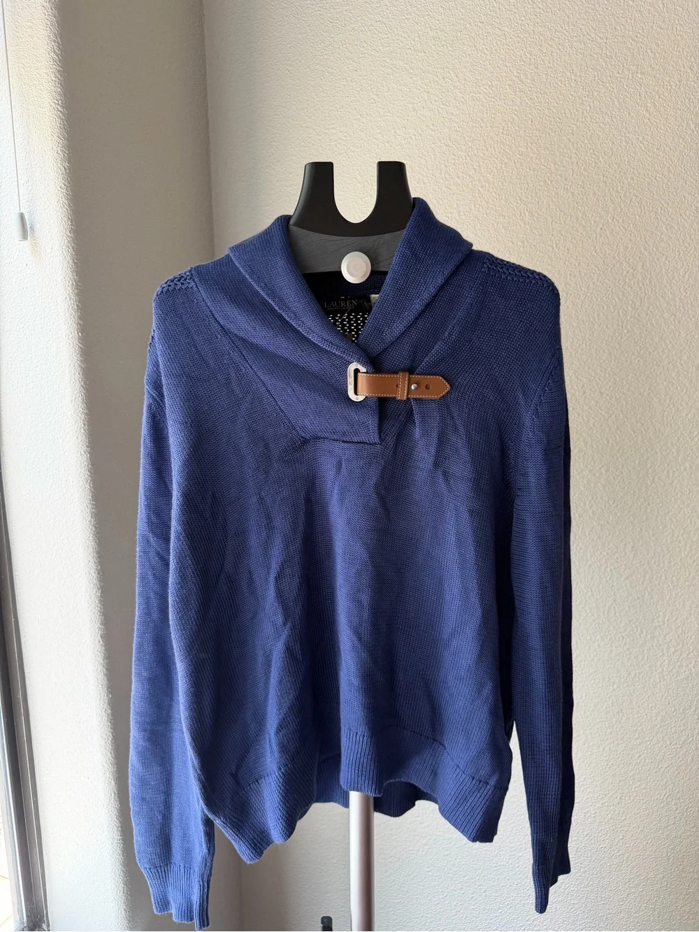 Lauren Ralph Lauren Women's Sabree Long Sleeve Buckle-Trim Sweater Blue XL - Picture 2 of 7
